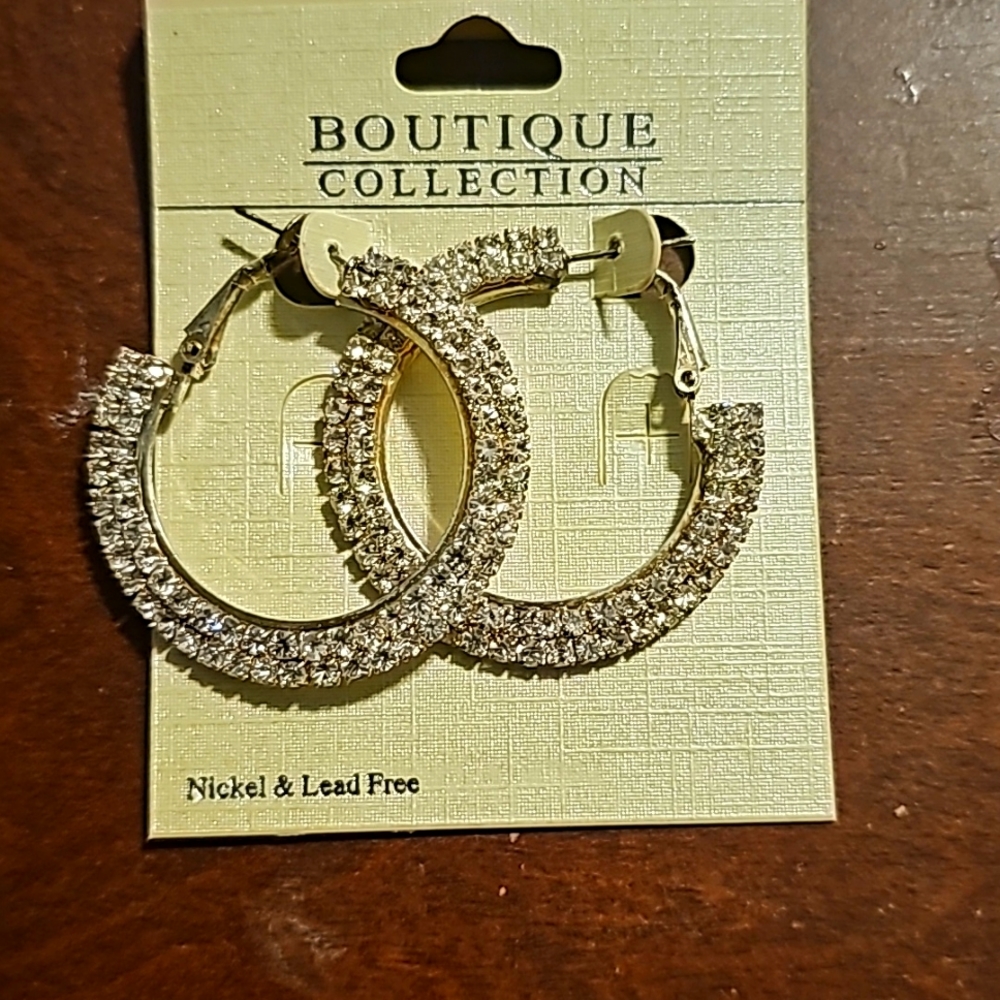 Boutique Collection Crystal Earrings, Pierce, Nickel & Lead Free, 1.4"×1.4", New